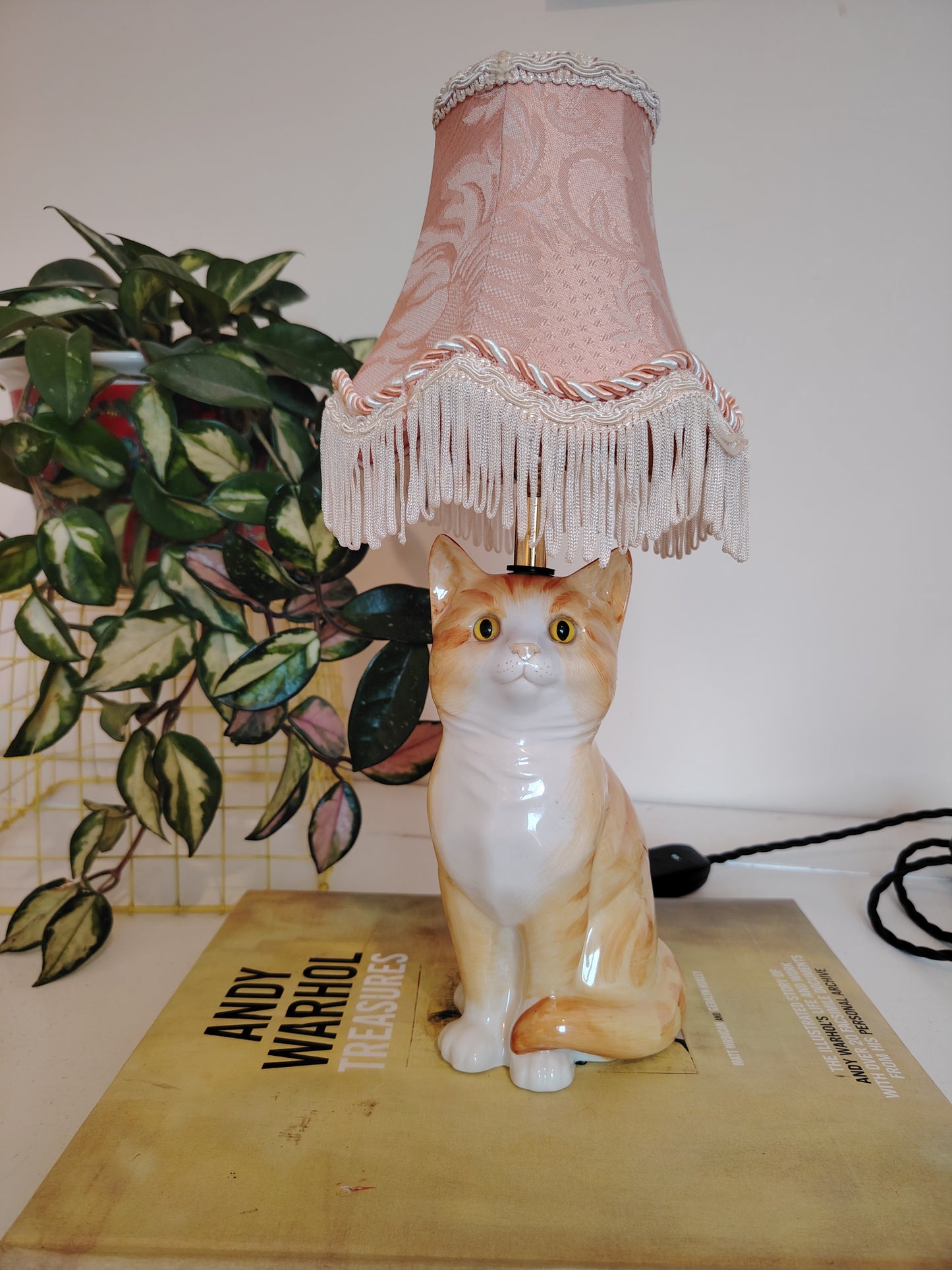 Vintage Upcycled Small Ginger Cat Lamp
