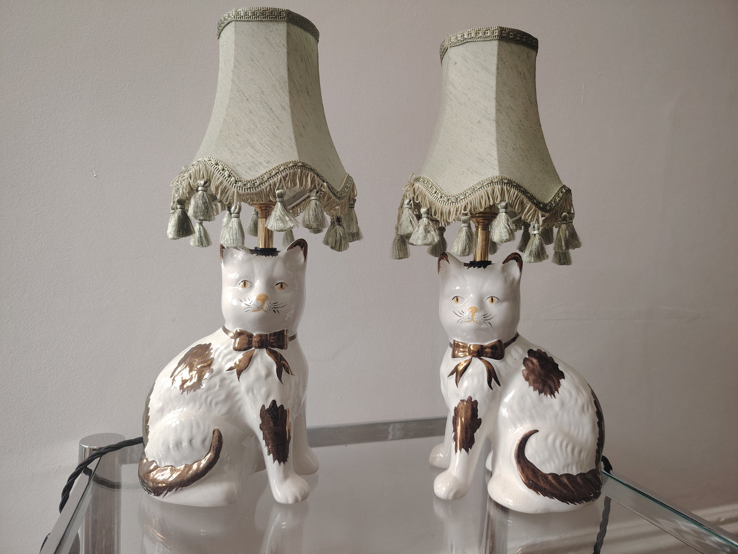 Pair of Vintage Mantle Cat upcycled lamps