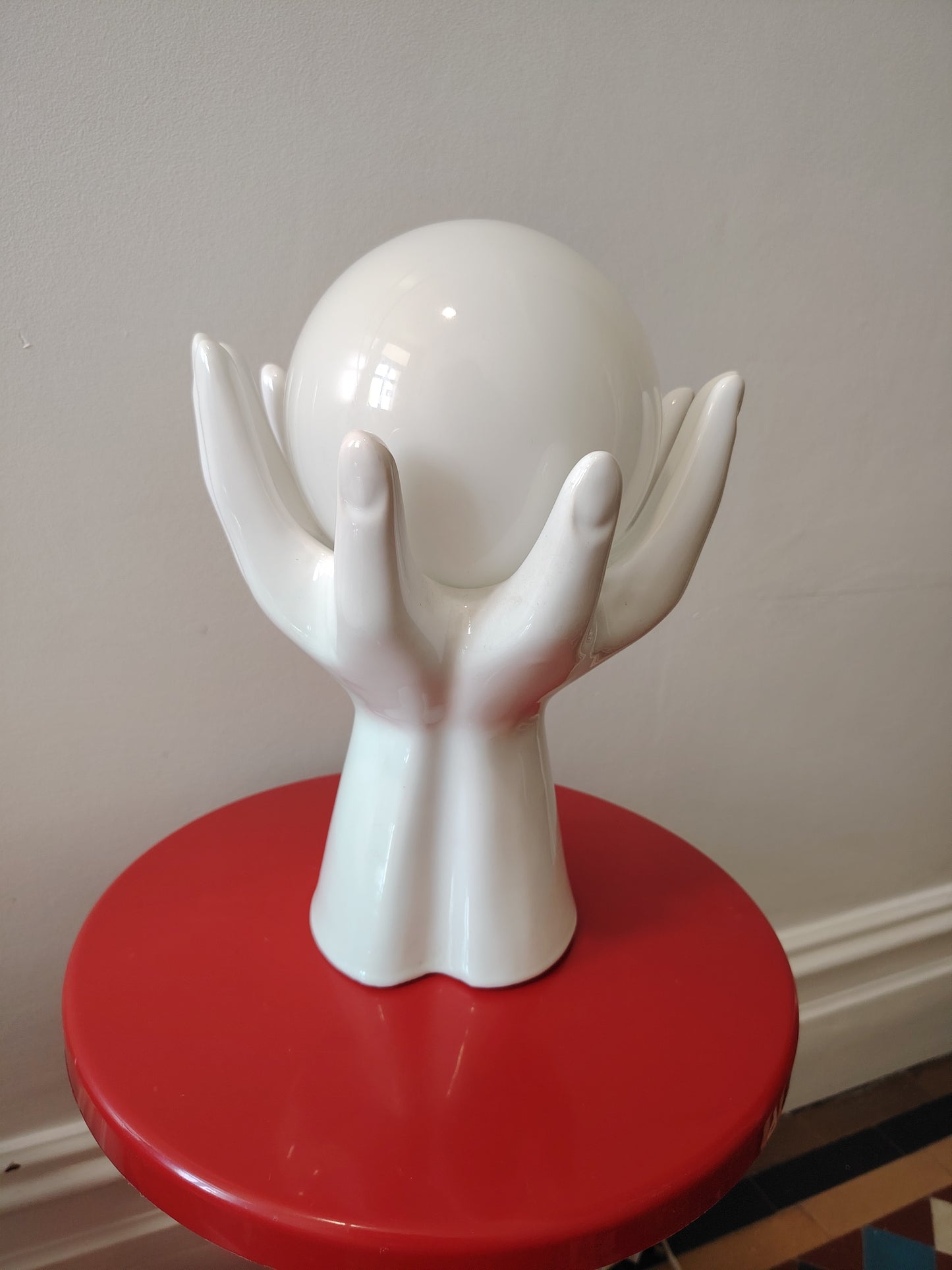 Vintage 80's Hands and Globe Lamp