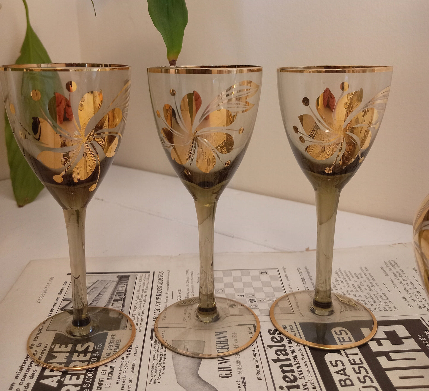 Mid Century Romanian Glass Decanter set and 6 glasses