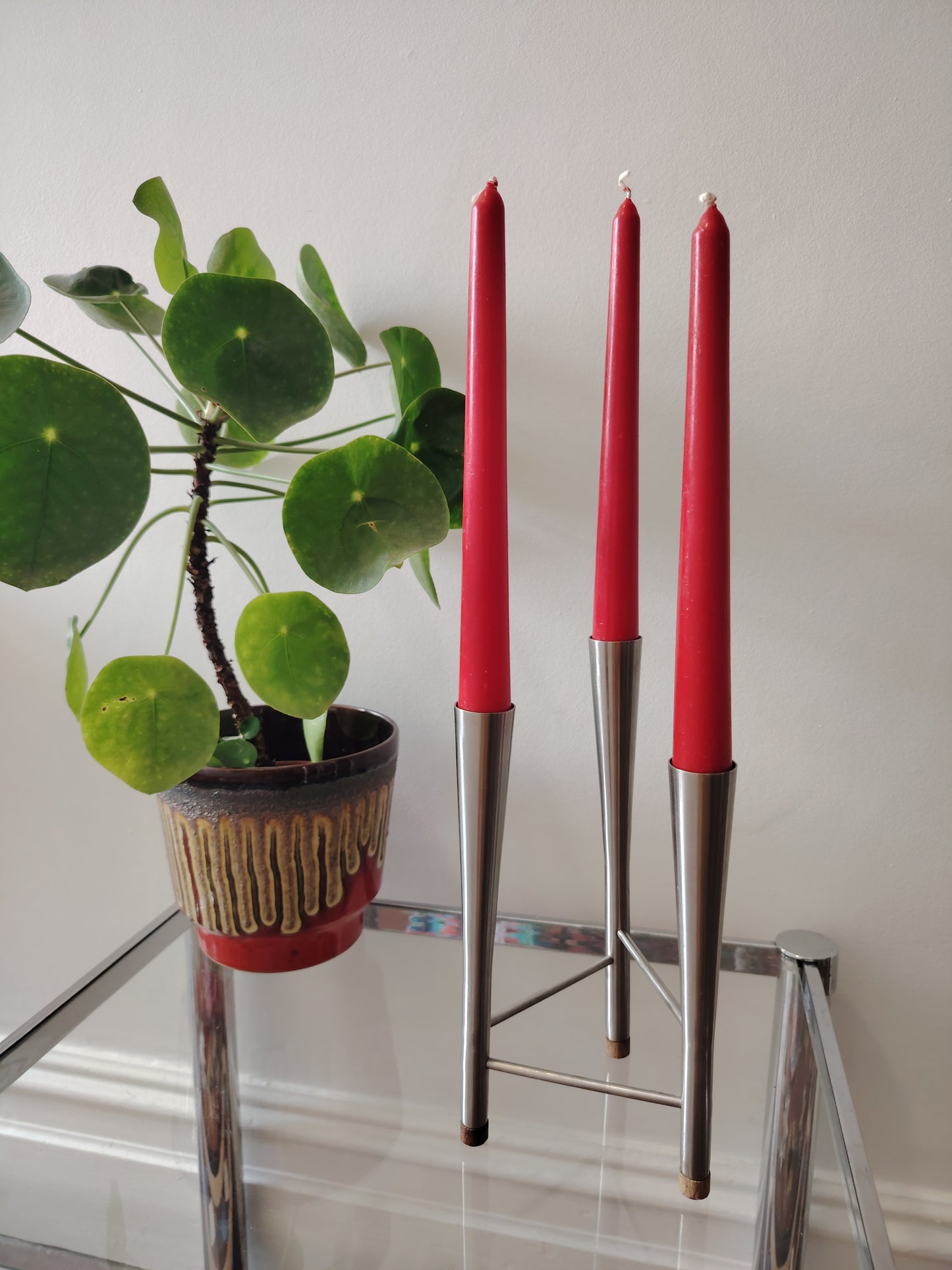 Old Hall Stainless Steel Triple Candle Holder by Robert Welch/ Mid Century Candle Holder