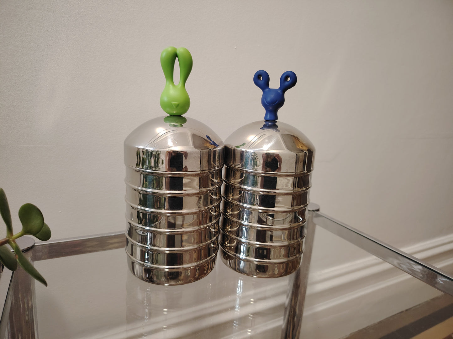 Pair of rare 90's Stainless Steel Kitchen Cannisters by SKS Edelstahl Germany