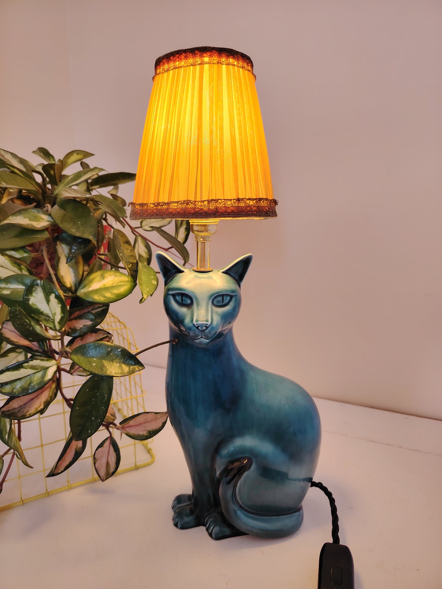 Stunning Blue Mid Century Poole Pottery Reworked Cat Lamp
