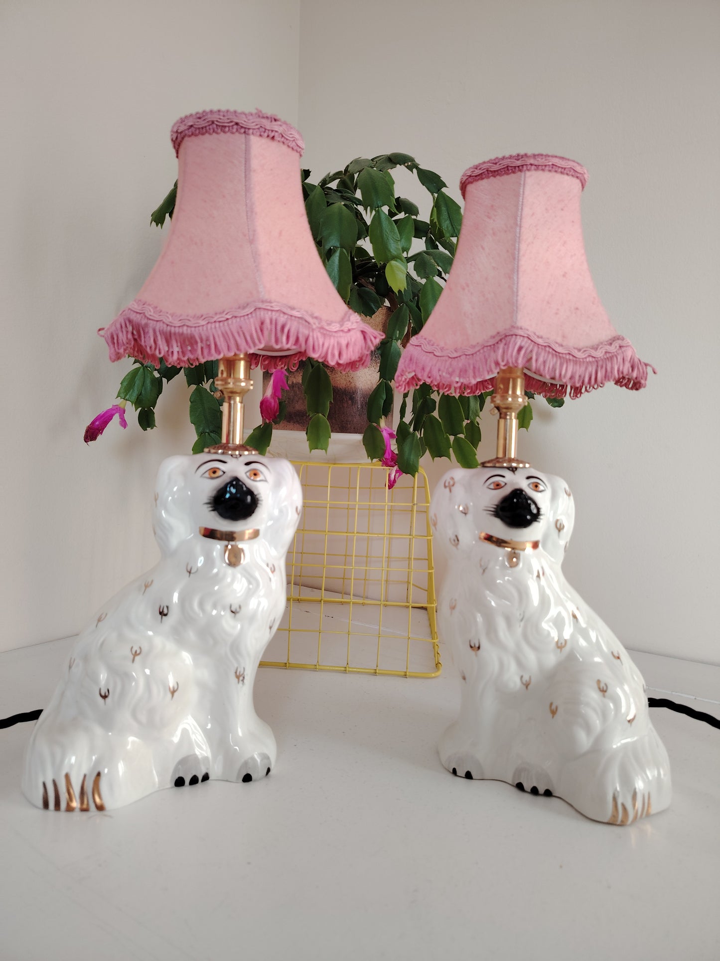 Pair of Antique Wally Dog upcycled lamps