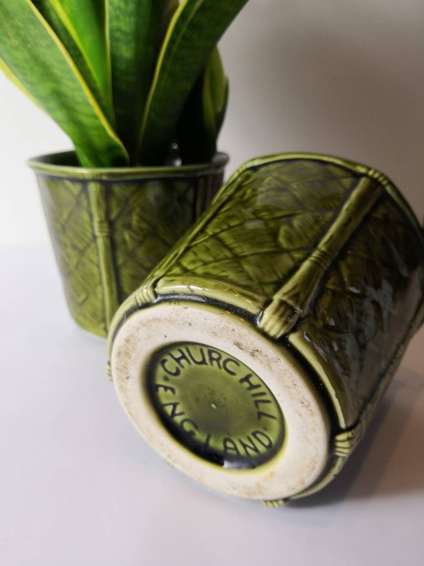 Churchill England Green Bamboo Design Plant Pot