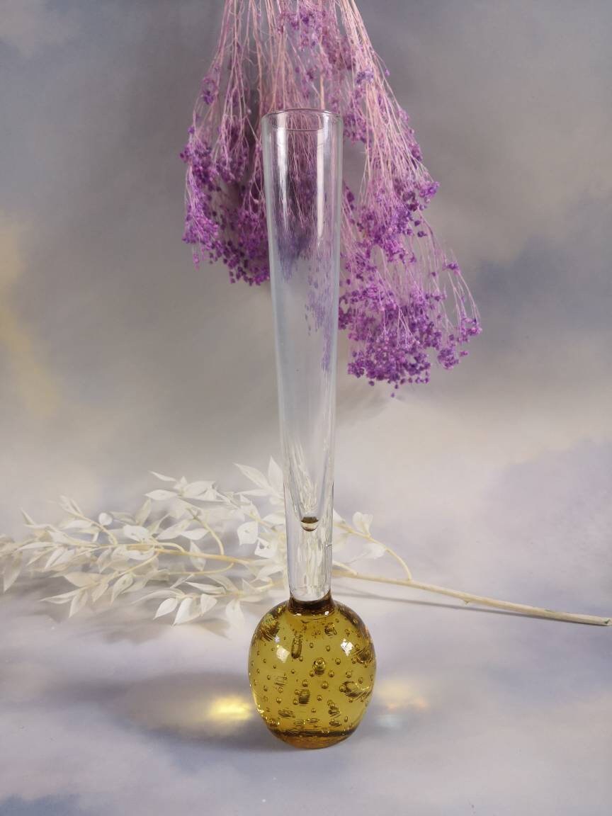 Vintage Bubble Bud Vase with Amber Base