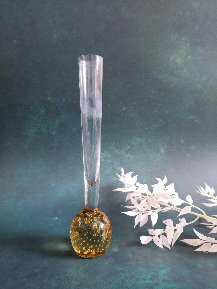 Vintage Bubble Bud Vase with Amber Base