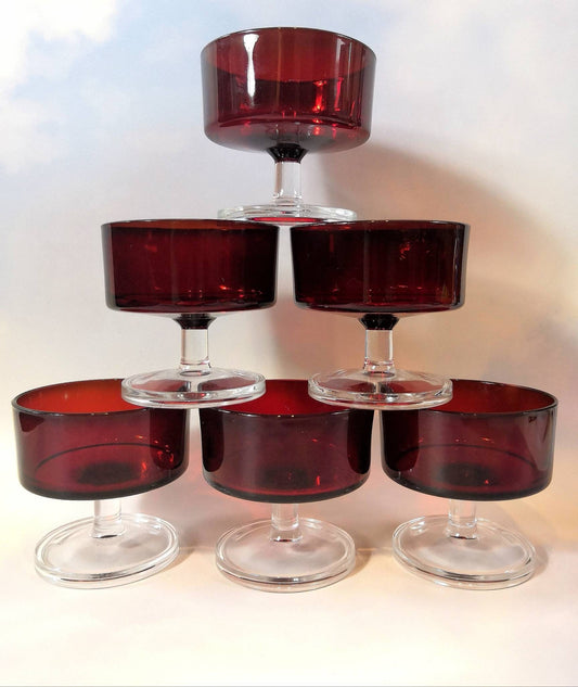 Set of 6 Red French Luminarc Dessert Glasses