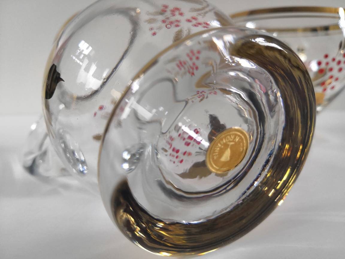Vintage Romanian Painted Glass Milk Jug and Sugar Bowl