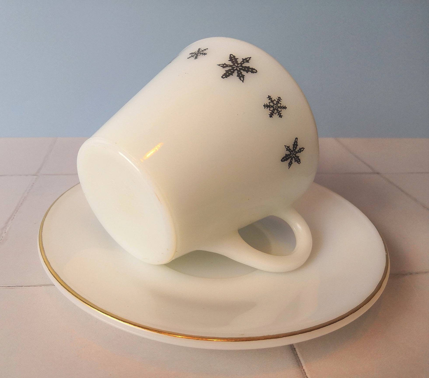 JAJ Pyrex Snowflake Gaiety Design Cup and Saucer