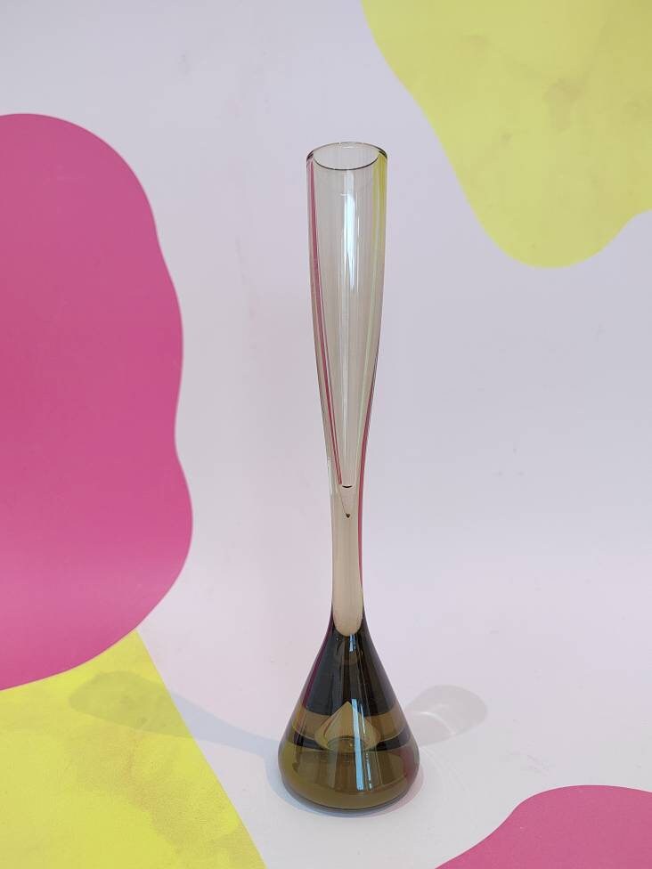 MCM Whitefriars smoked glass single stem bud vase