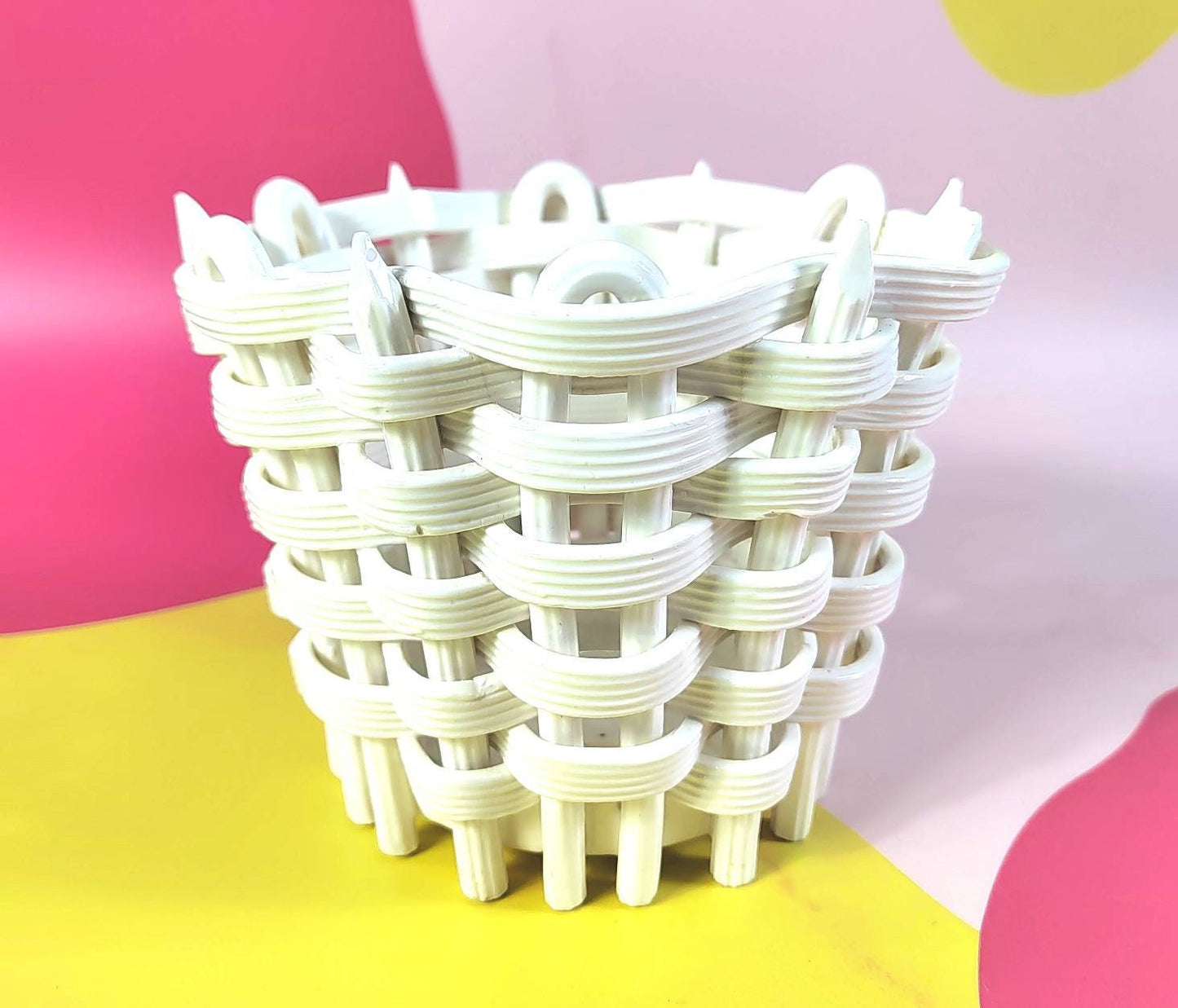 Vintage Ceramic Woven Basket design Planter/ Plant Pot