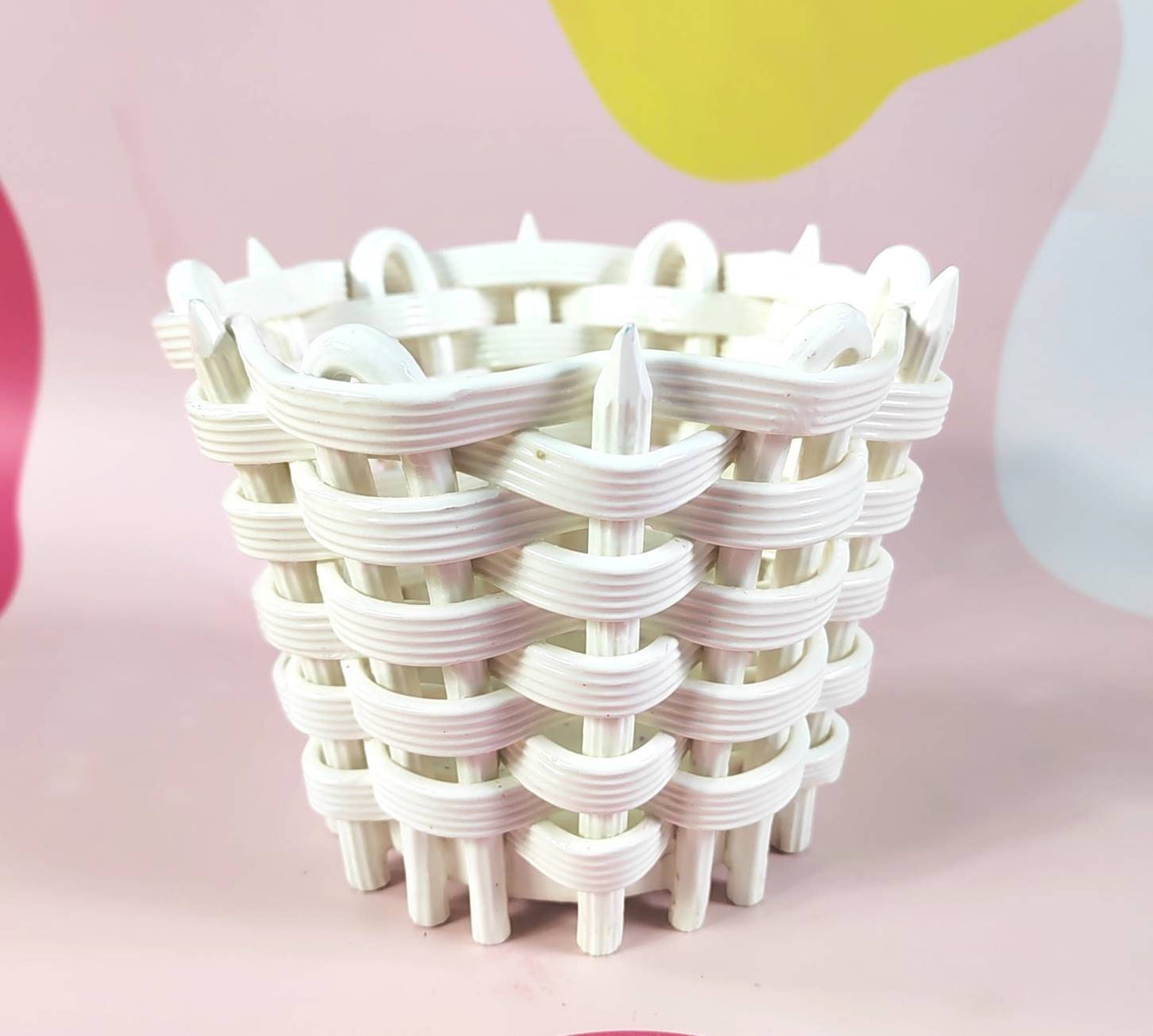 Vintage Ceramic Woven Basket design Planter/ Plant Pot