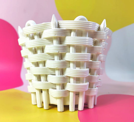 Vintage Ceramic Woven Basket design Planter/ Plant Pot
