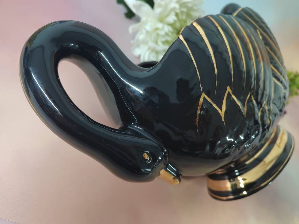 Black and Gold Vintage Swan Mantle Vase