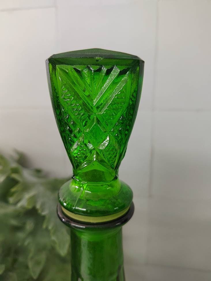 Large Green Glass Genie Bottle/ Empoli Bottle