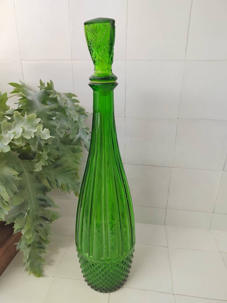 Large Green Glass Genie Bottle/ Empoli Bottle