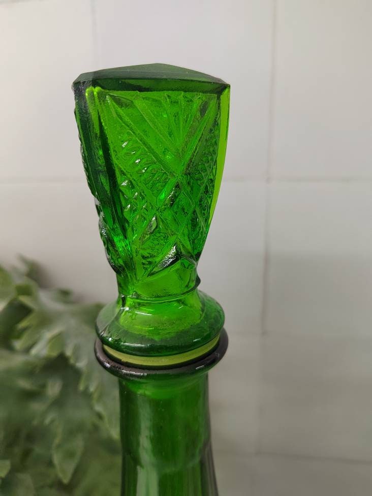 Large Green Glass Genie Bottle/ Empoli Bottle