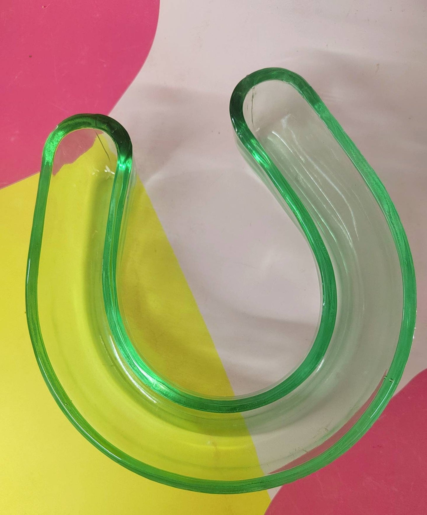 Vintage Green Glass Horse shoe Shape Posey Ring/ Vase
