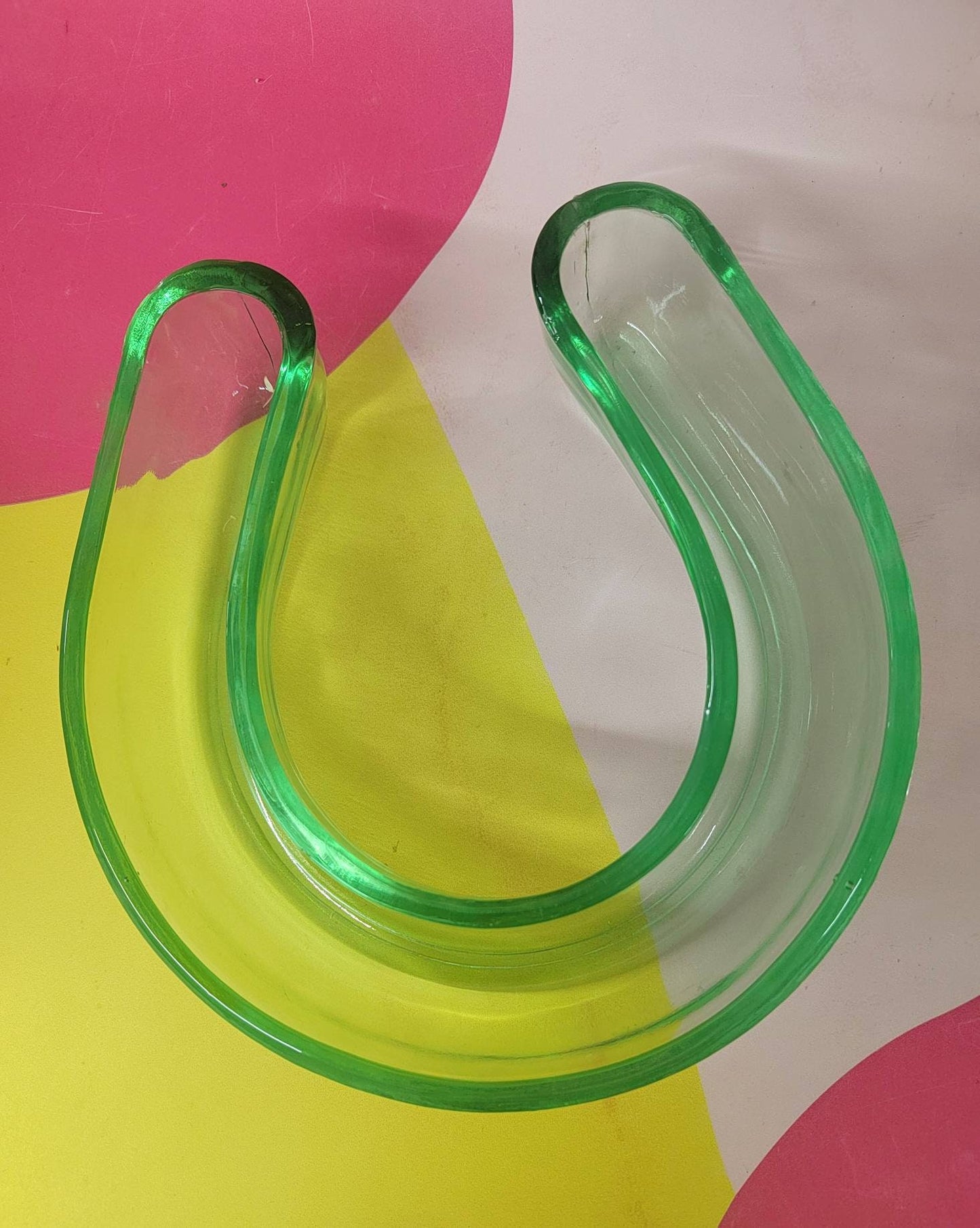 Vintage Green Glass Horse shoe Shape Posey Ring/ Vase
