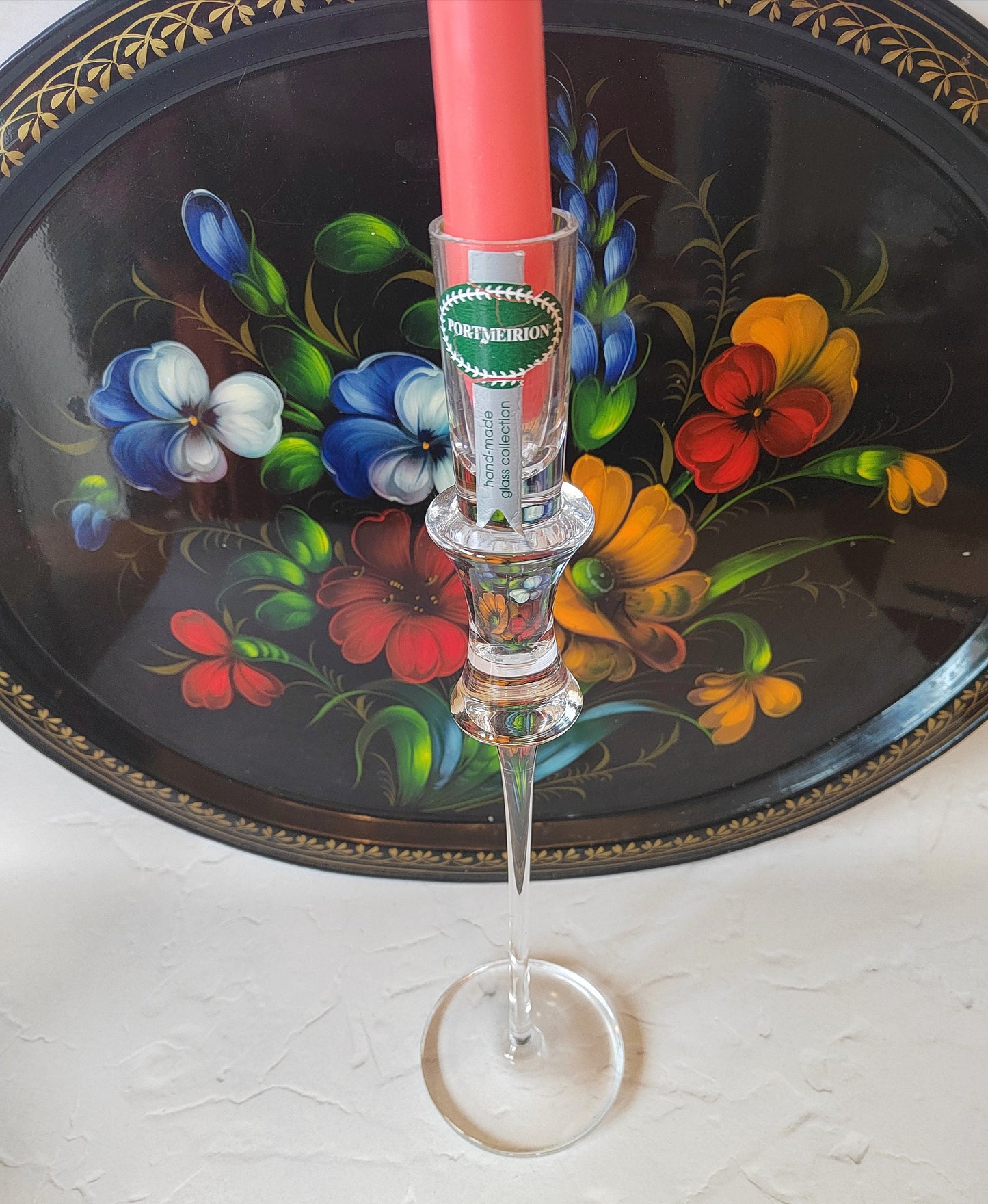 Vintage Portmeirion Tall Glass Candlestick Holder