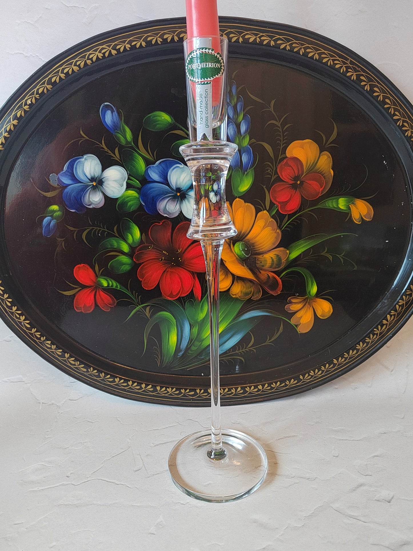 Vintage Portmeirion Tall Glass Candlestick Holder