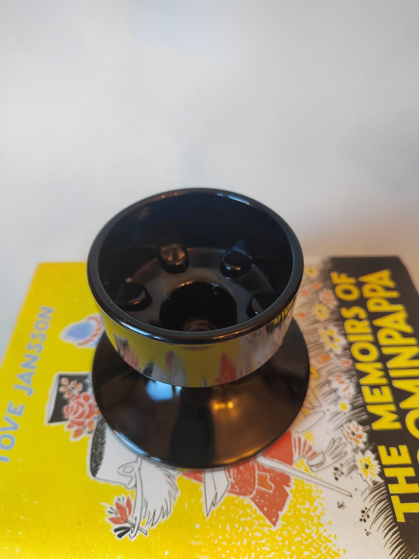 Vintage Mid Century Black Glass Candlestick Holder
