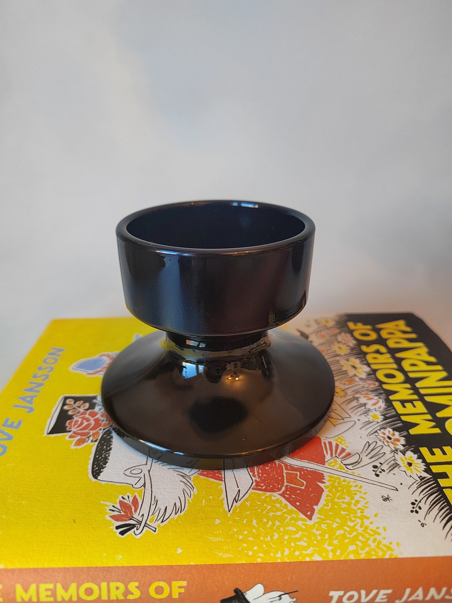 Vintage Mid Century Black Glass Candlestick Holder