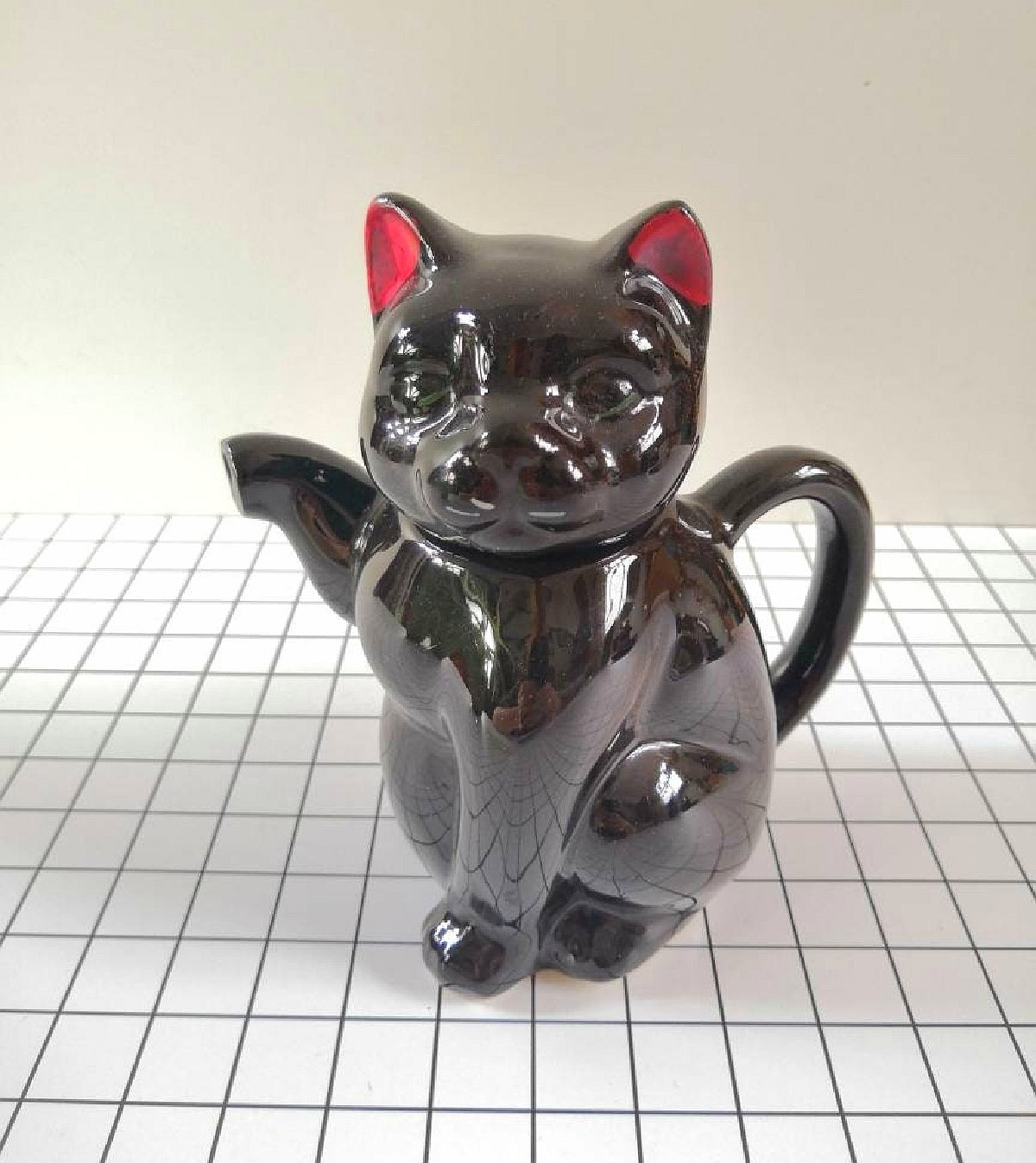 Vintage 70's Small Lucky Black Cat Teapot