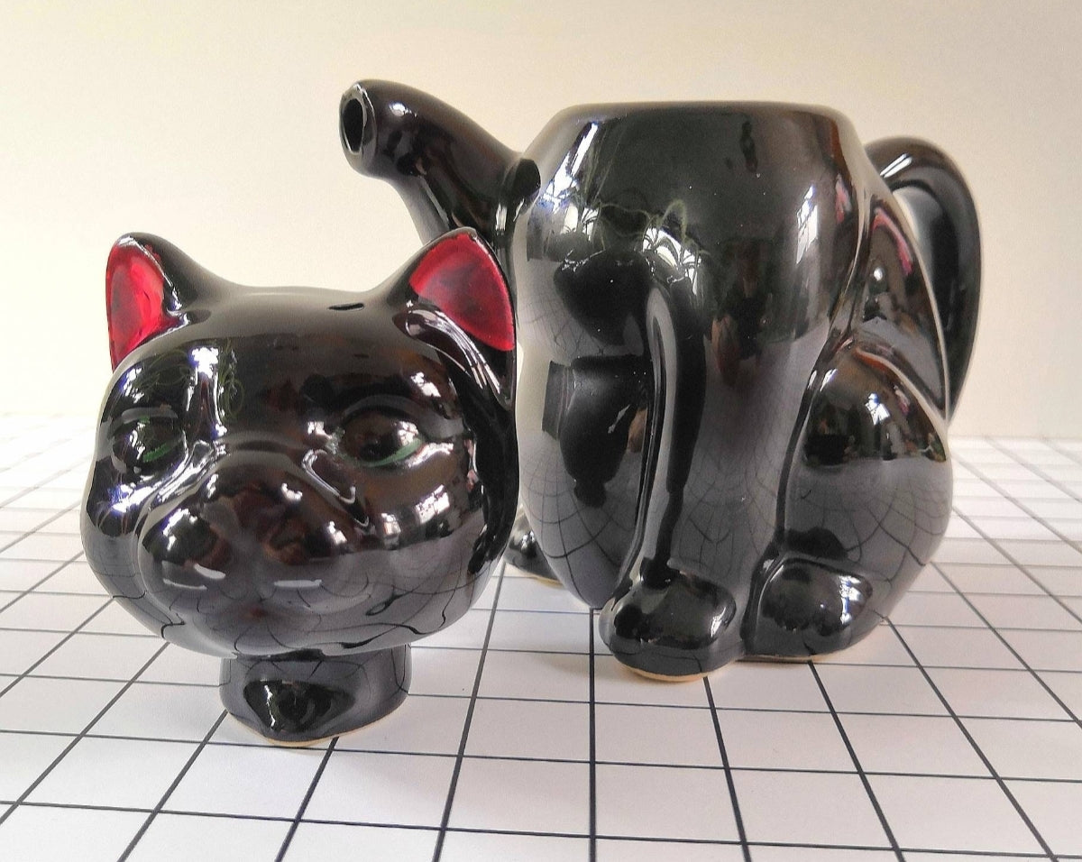 Vintage 70's Small Lucky Black Cat Teapot