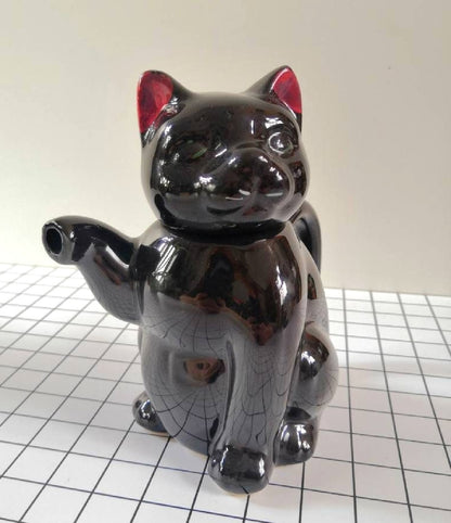 Vintage 70's Small Lucky Black Cat Teapot