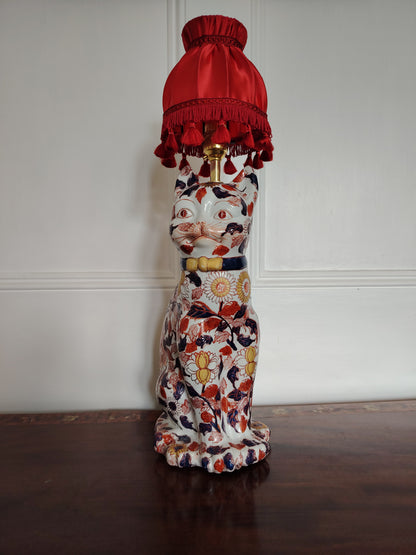 Reworked Antique Floral Imari Cat Lamp