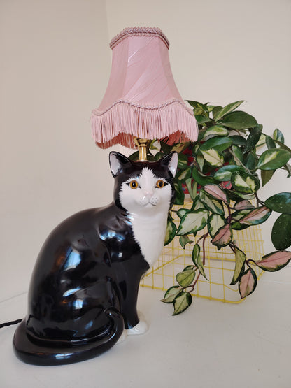 Large Vintage Reworked Tuxedo Cat Lamp