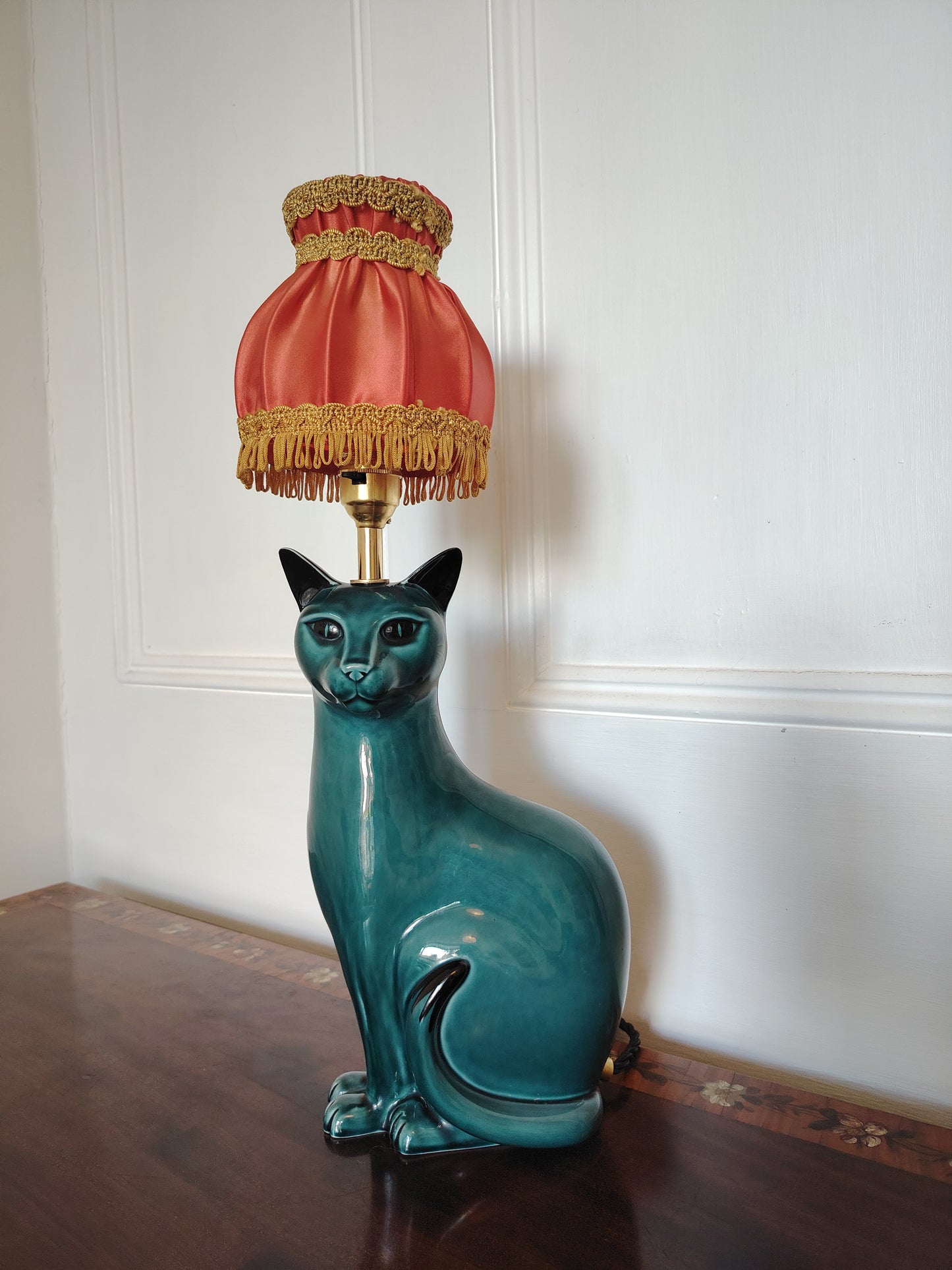 Stunning Blue Mid Century Poole Pottery Reworked Cat Lamp