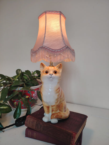 Vintage Reworked Small Ginger Cat Lamp 🐈