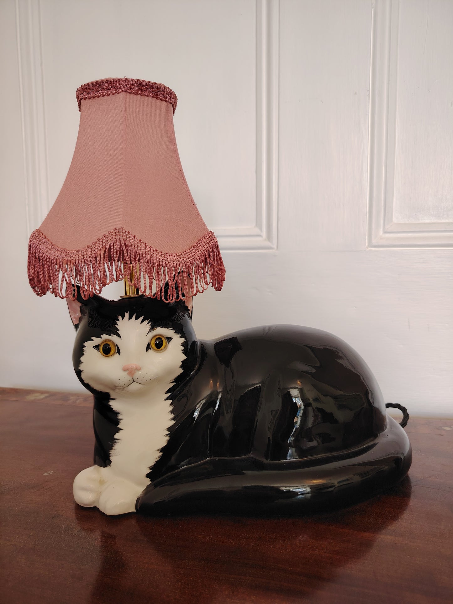 Large Black and White "Just Cats" Reworked Cat Lamp