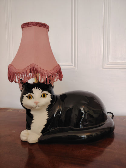 Large Black and White "Just Cats" Reworked Cat Lamp