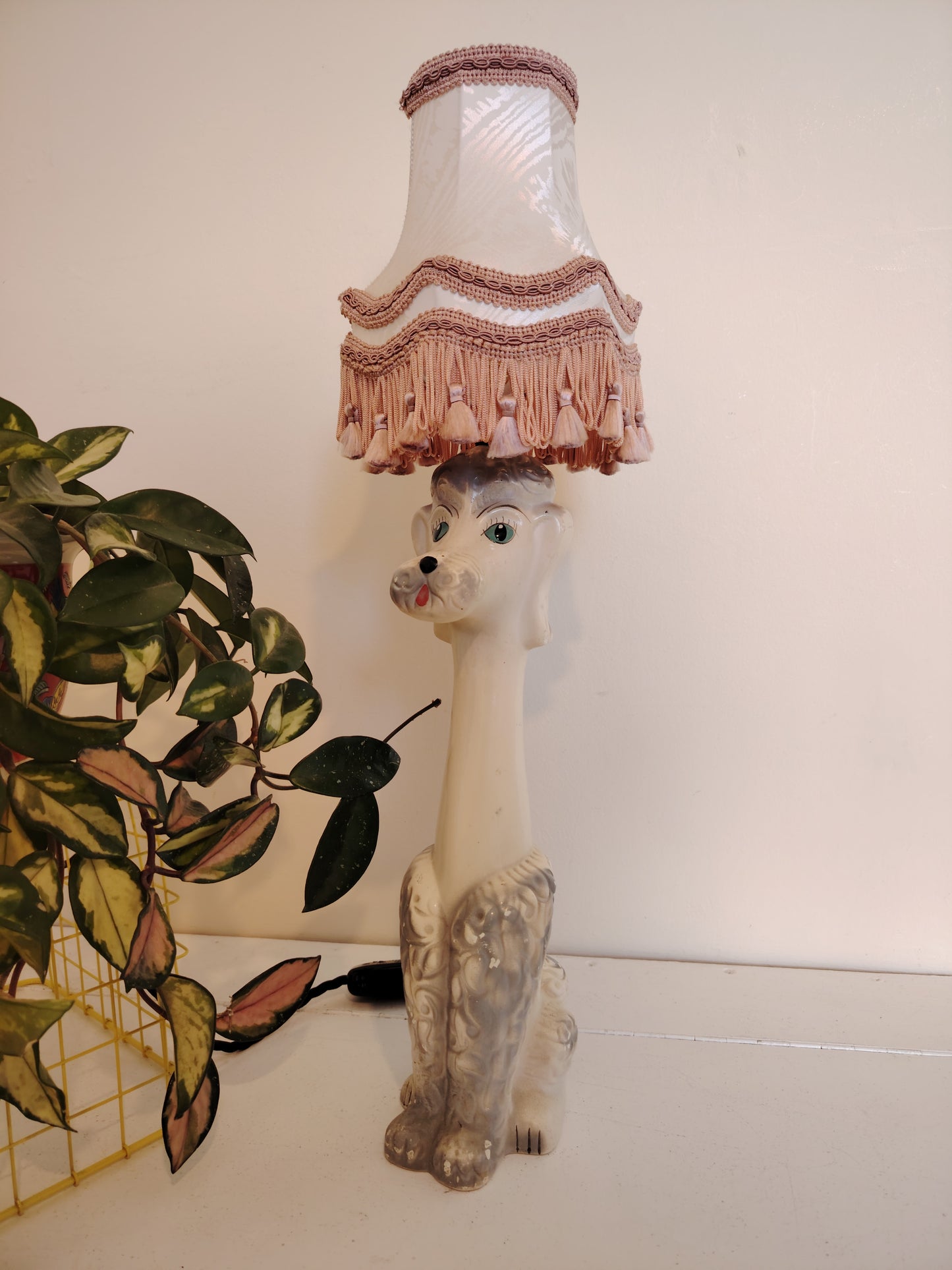 Tall Vintage 1950's Upcycled White Poodle Lamp