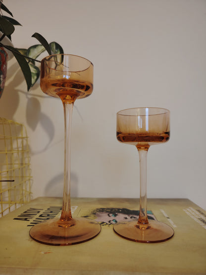 Pair of Vintage Amber Glass Wedgwood Brancaster Candle Holders