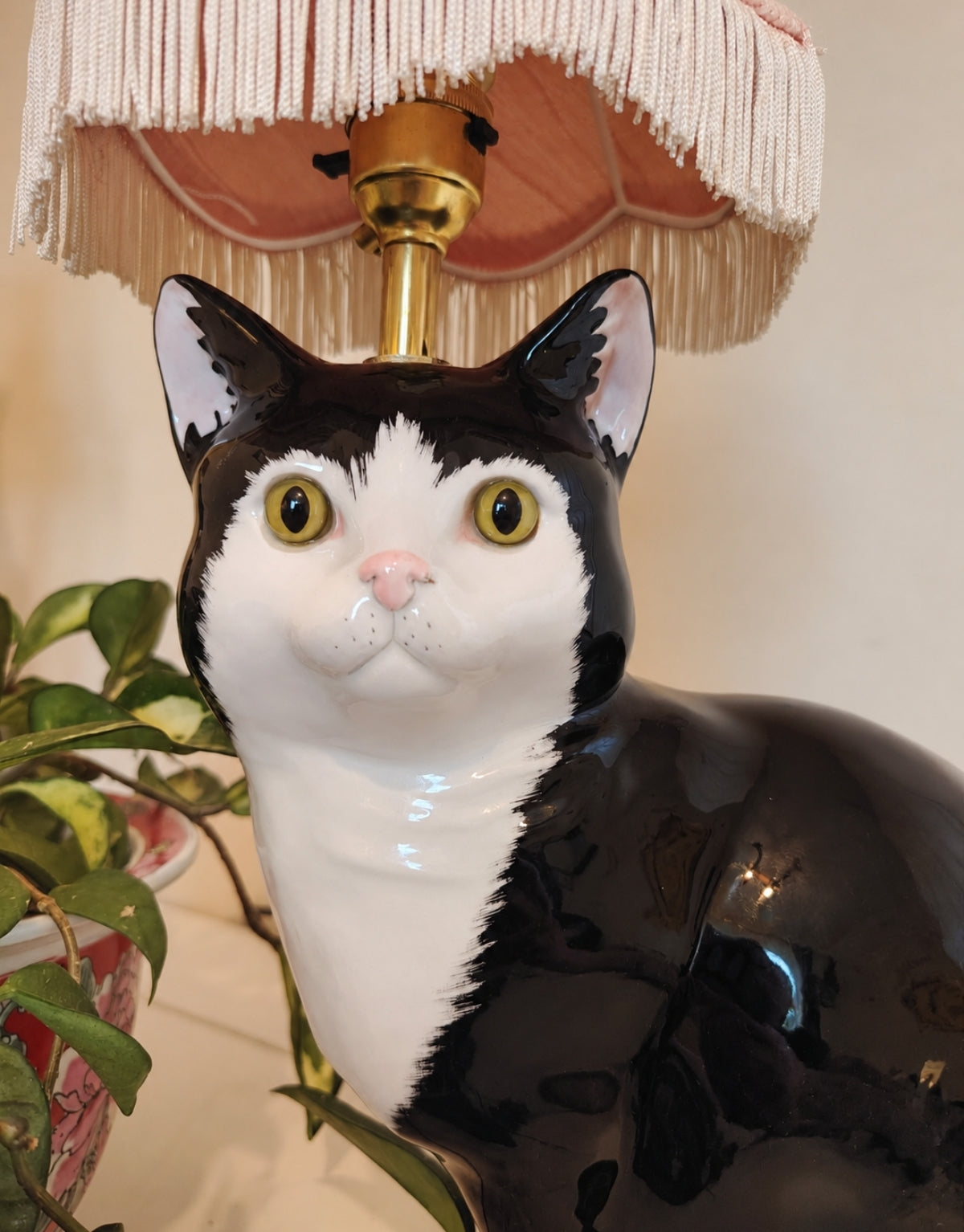 Large Vintage Reworked Tuxedo Cat Lamp