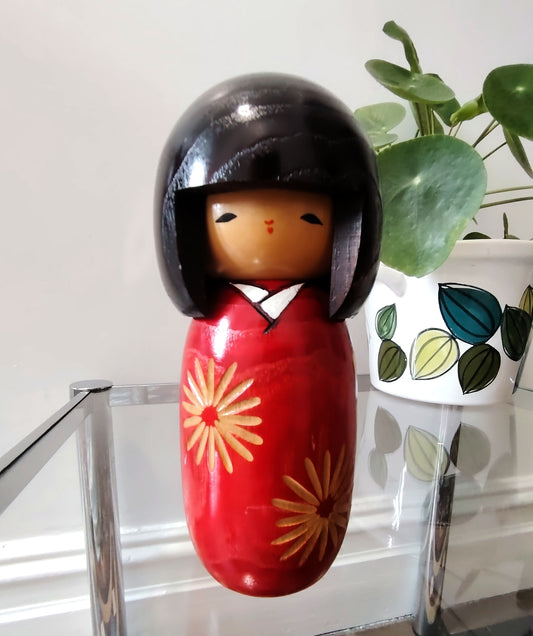 Vintage Japanese Kokeshi Doll Red