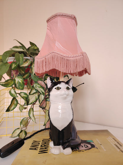 Vintage Upcycled Small Black and White Cat Lamp