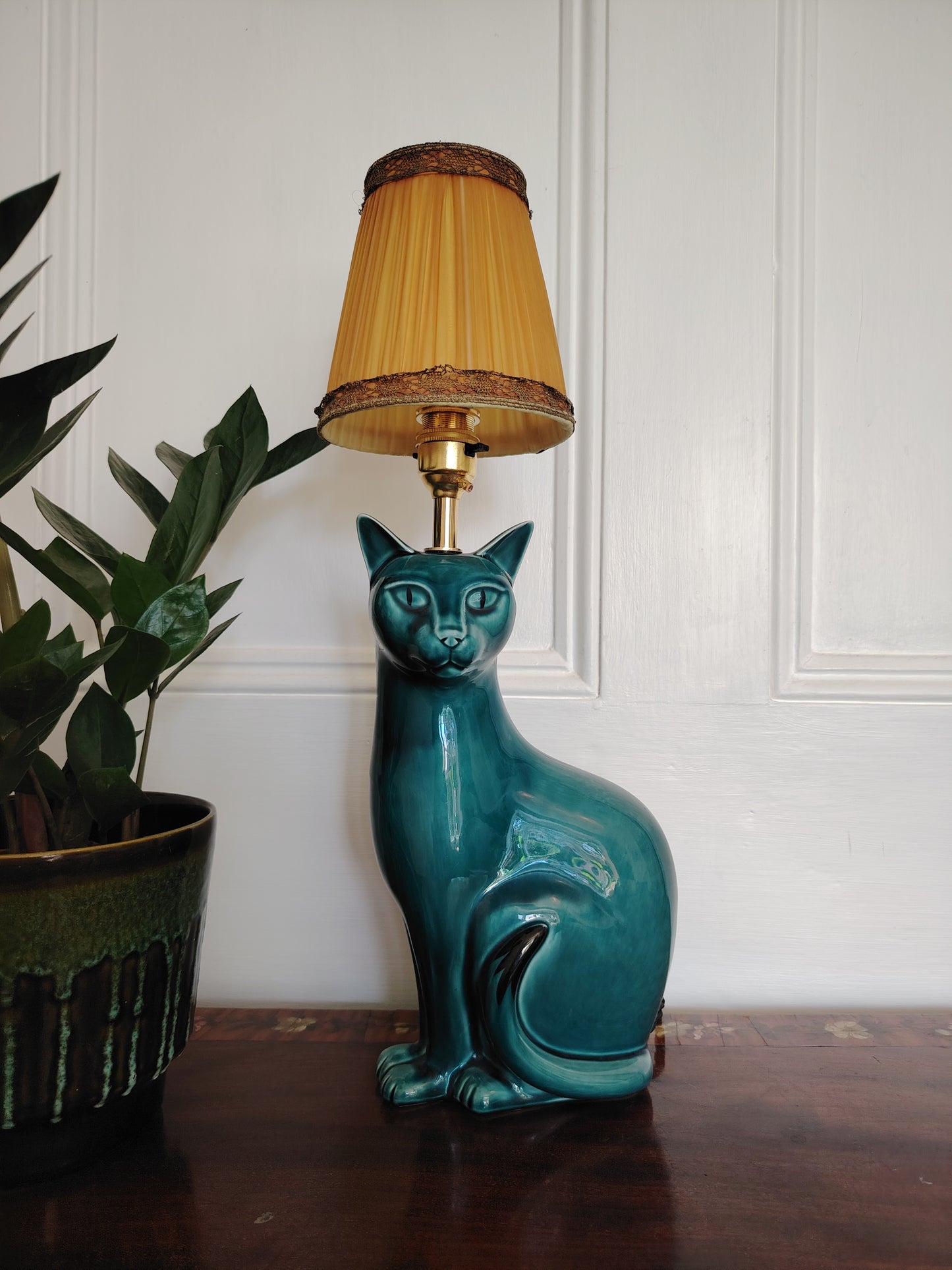 Stunning Blue Mid Century Poole Pottery Reworked Cat Lamp