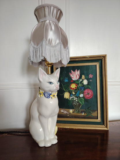 Beautiful Reworked Italian Cat Lamp with Floral Details