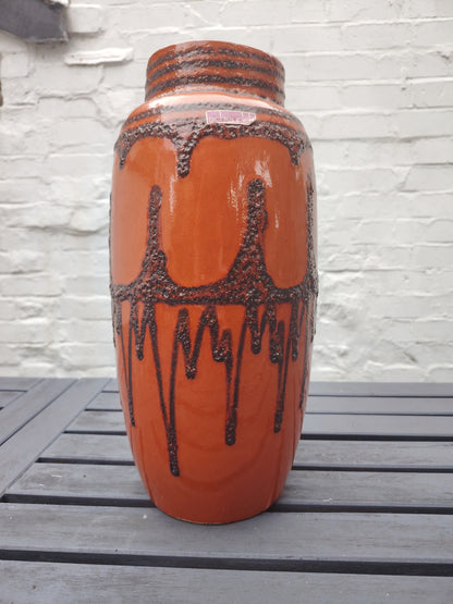 Large Vintage Scheurich Fat Lava Orange and Brown Floor Vase