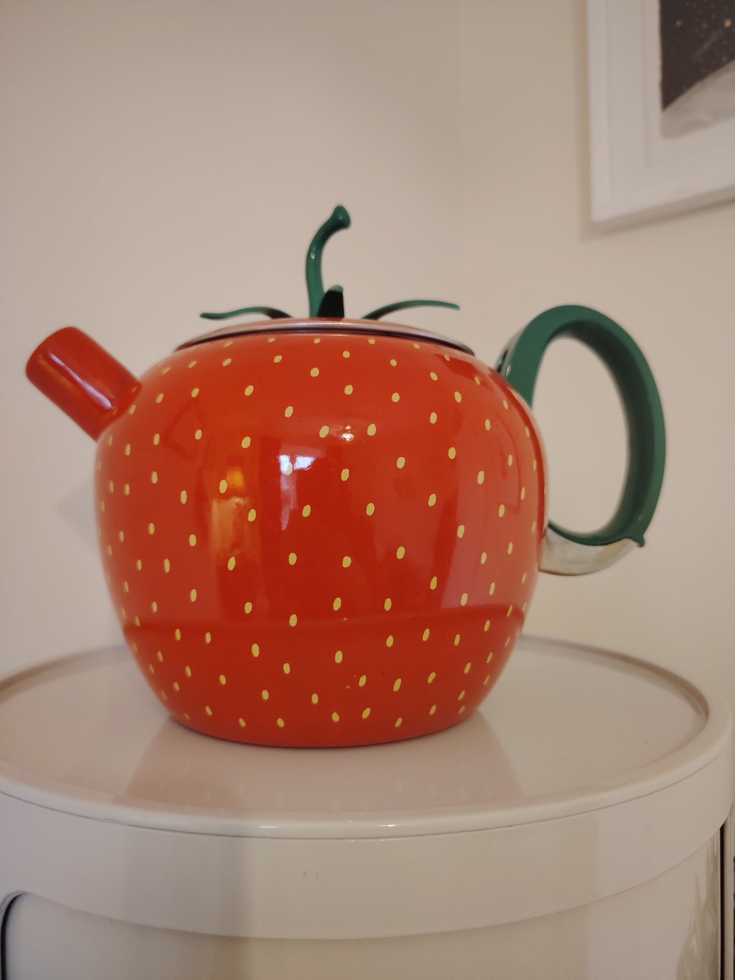 Amazing Vintage 80's Strawberry Enamel Teapot/ Kettle