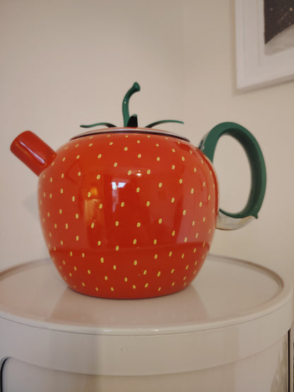 Amazing Vintage 80's Strawberry Enamel Teapot/ Kettle