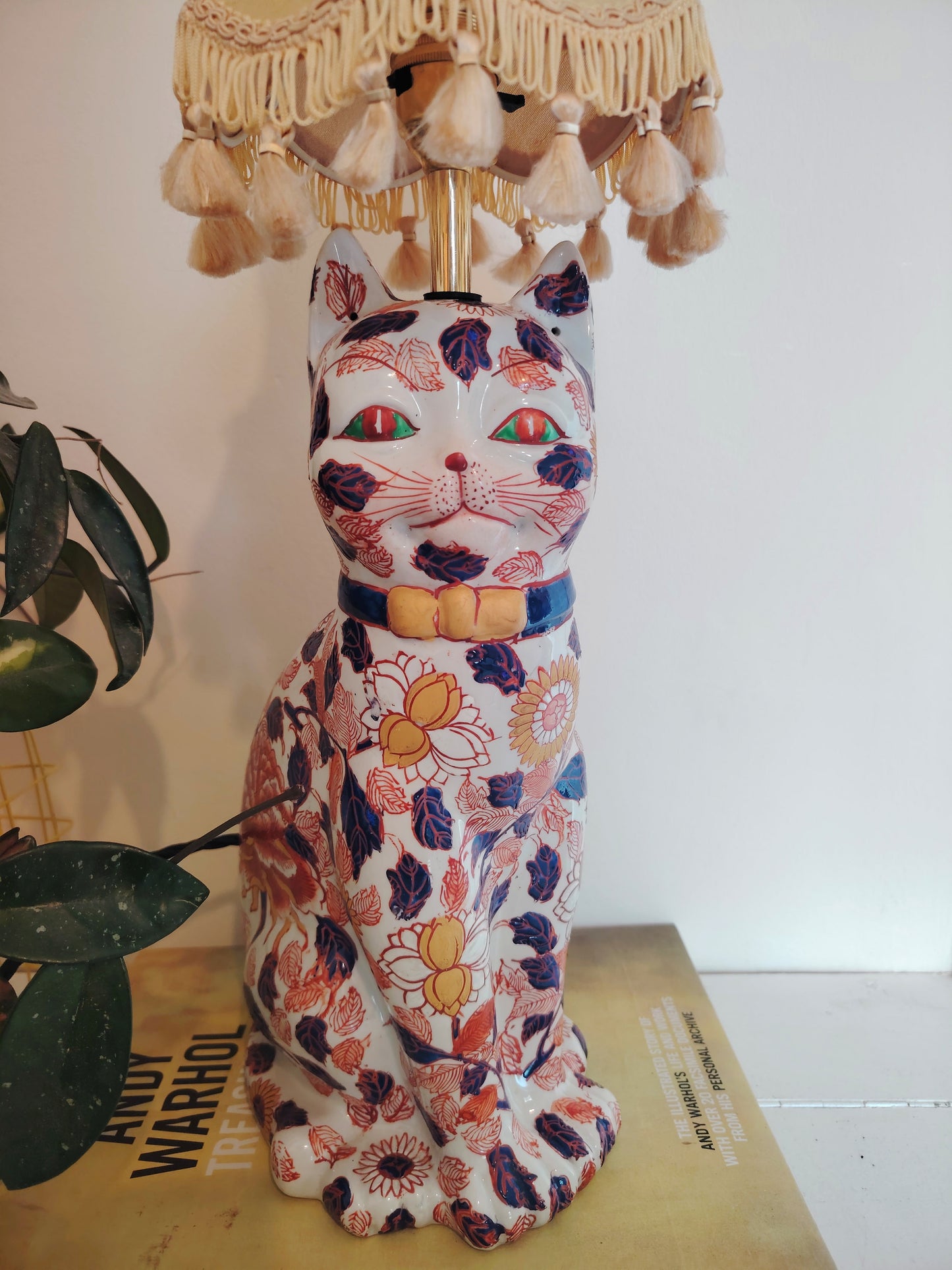 Upcycled Antique Floral Imari Cat Lamp