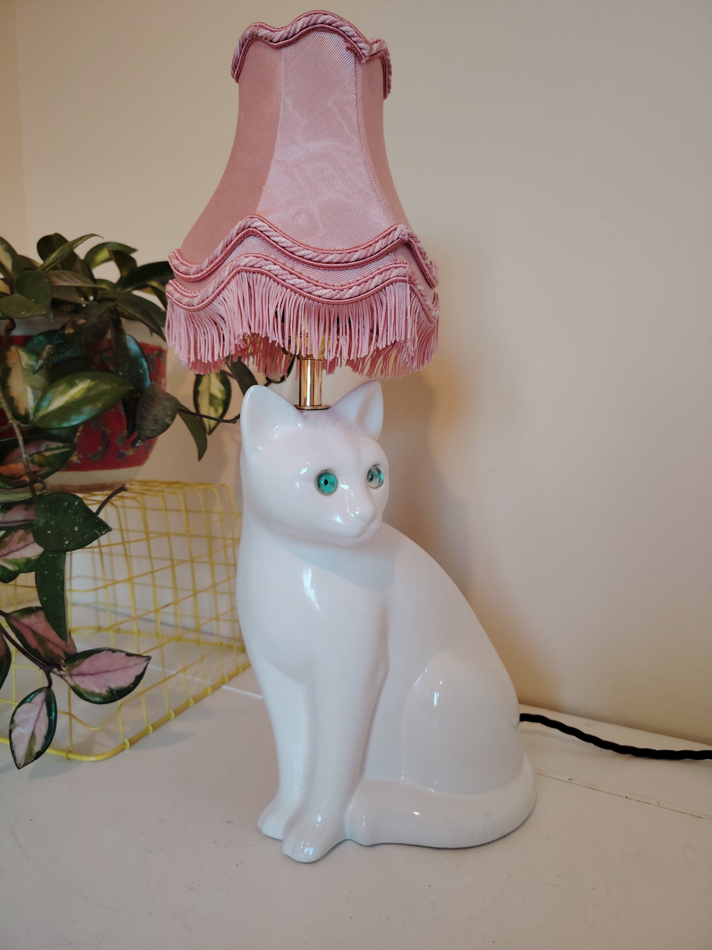Vintage White Reworked Cat Lamp