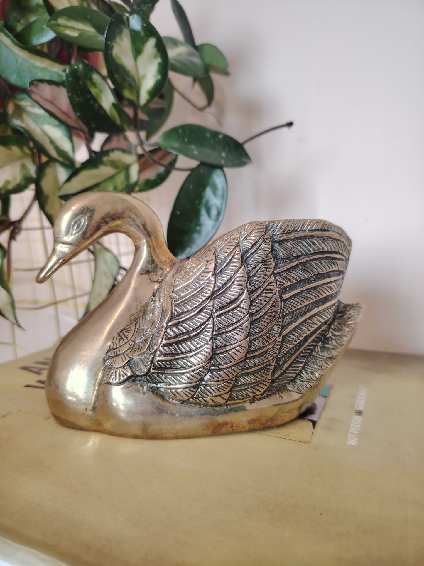 Vintage Brass Swan Planter/ Pot